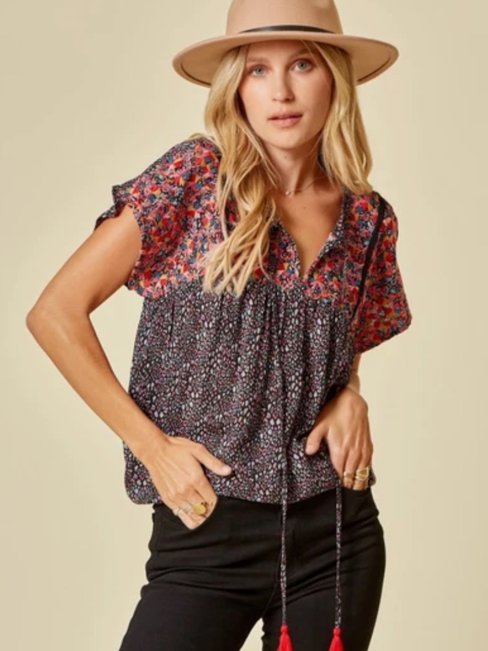 Savanna Jane Leopard Babydoll Embroidered Top